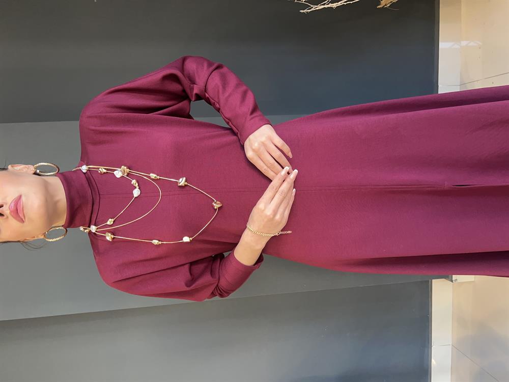 Lüks Kali̇te Modal Kumaş Bordo Di̇k Yaka Elbi̇se