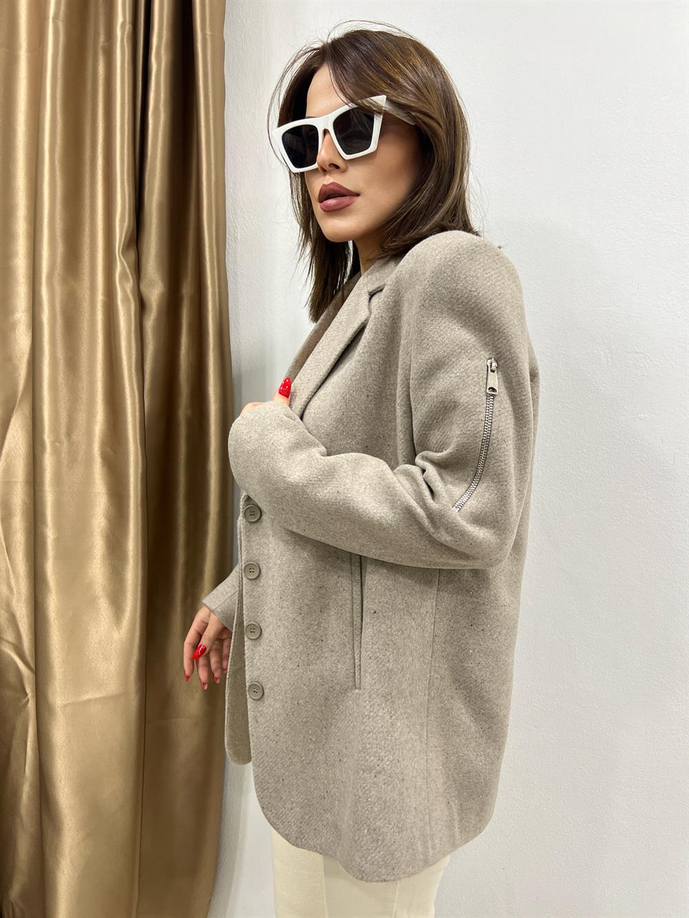 Tasarim Kaşe Ceket Bej Renk