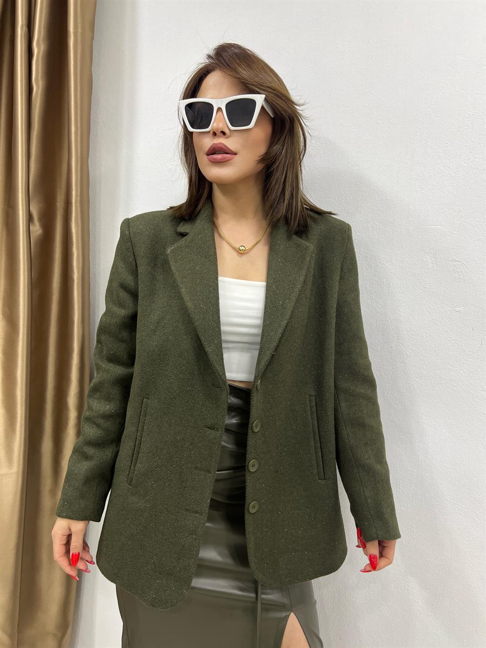 Tasarim Kaşe Ceket Haki̇ Yeşi̇l