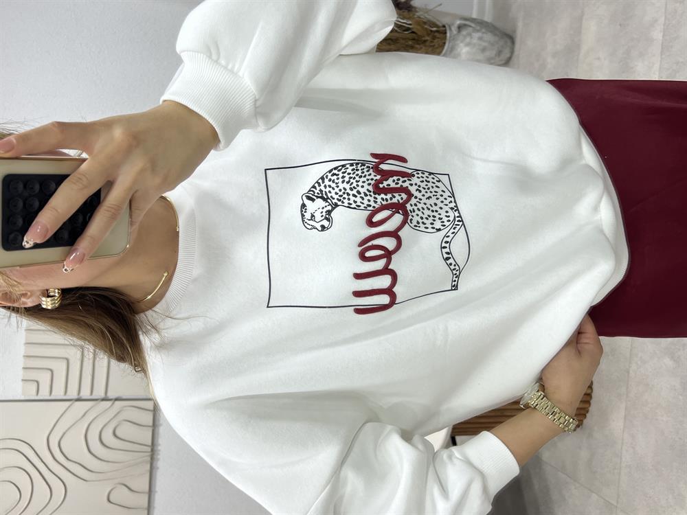 Meow Bordo Yazili Sweat