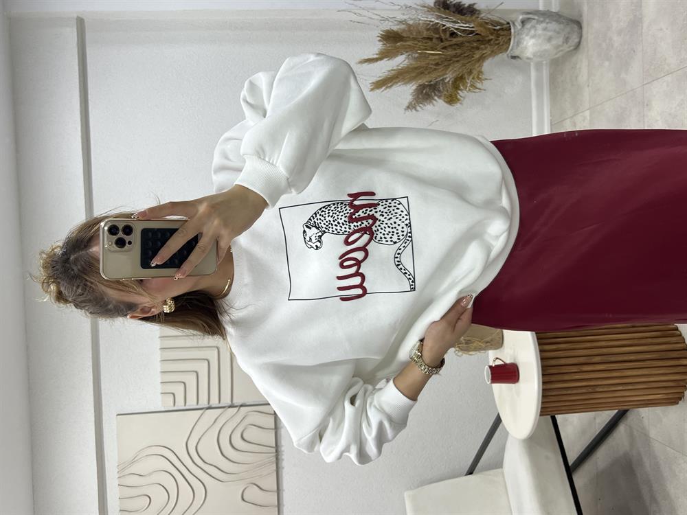 Meow Bordo Yazili Sweat