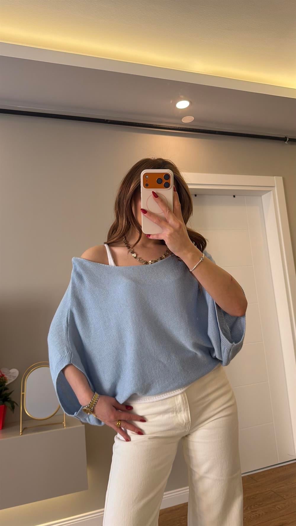 Mevsiimlik Atletli Merserize Bluz Mavi