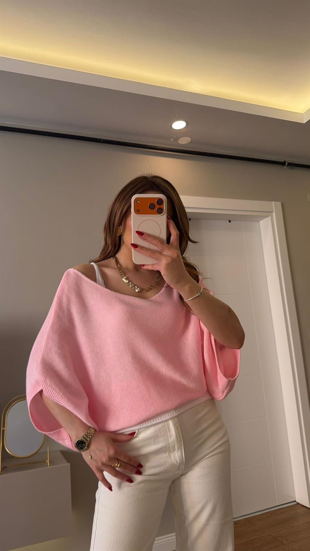 Mevsiimlik Atletli Merserize Bluz Pembe