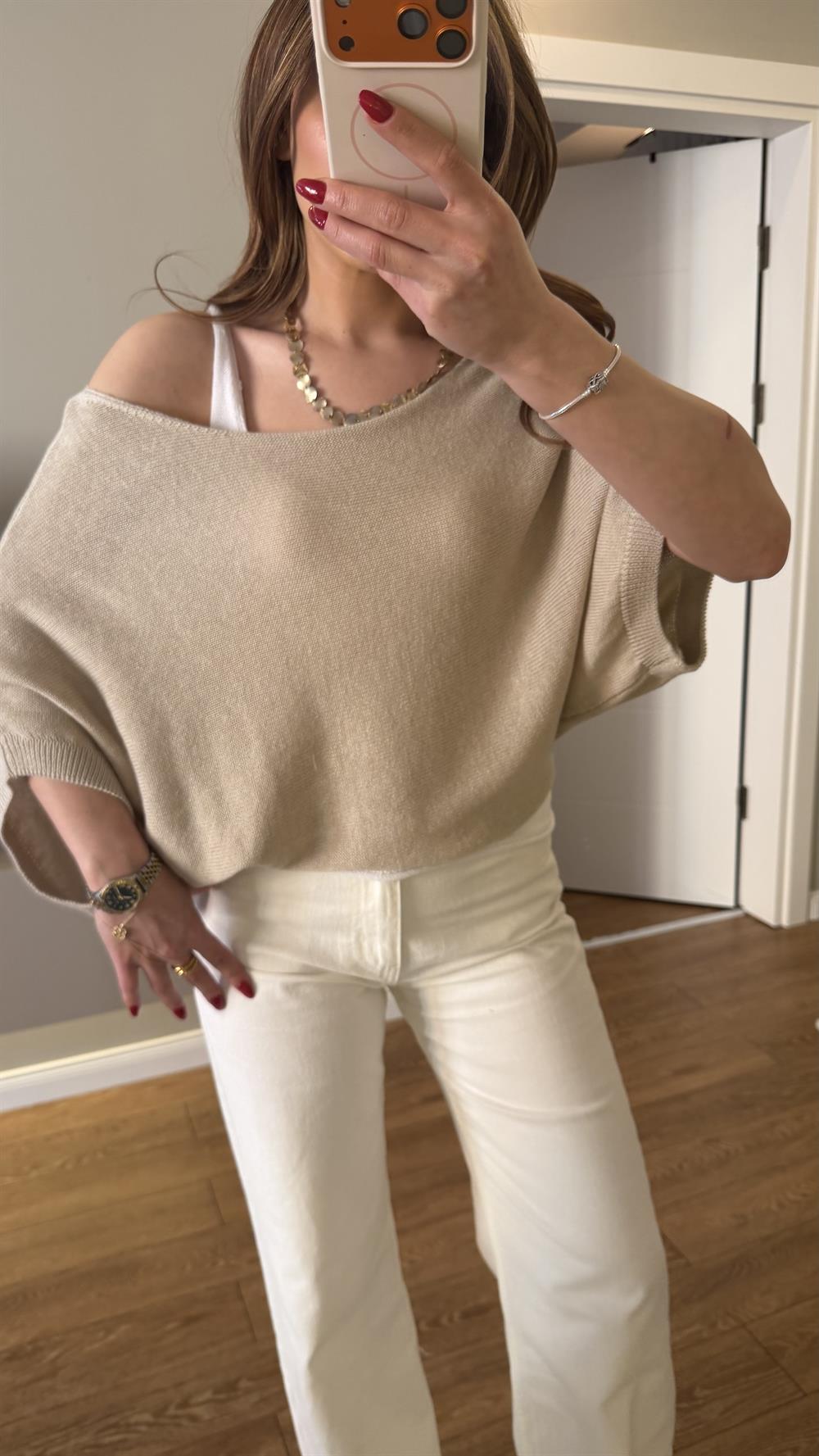 Mevsiimlik Atletli Merserize Bluz Taş