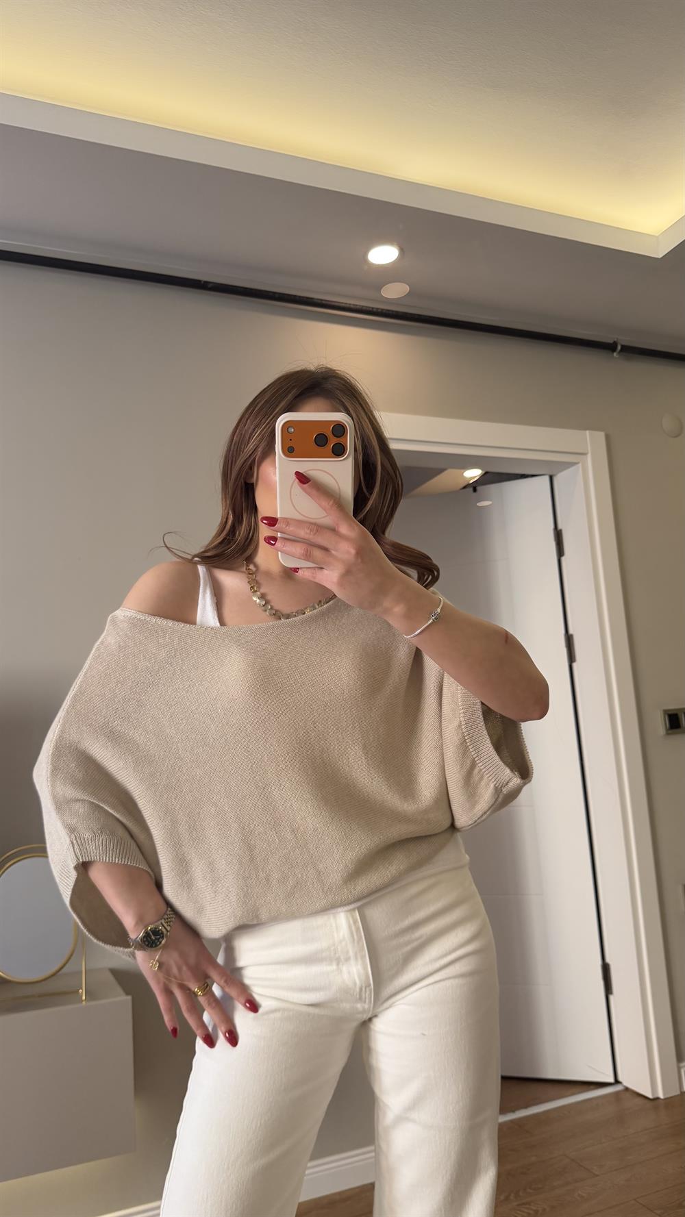 Mevsiimlik Atletli Merserize Bluz Taş