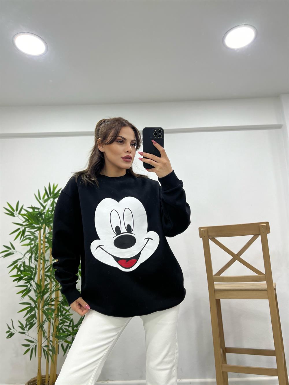 Mi̇ki̇ Mouse Si̇yah Şardonlu Sweat