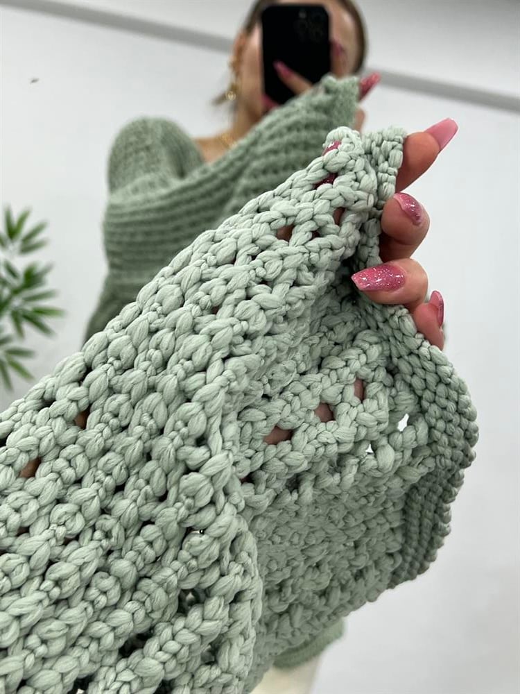 Mi̇nt Yeşi̇li̇ Kuşakli Örgülü Hirka