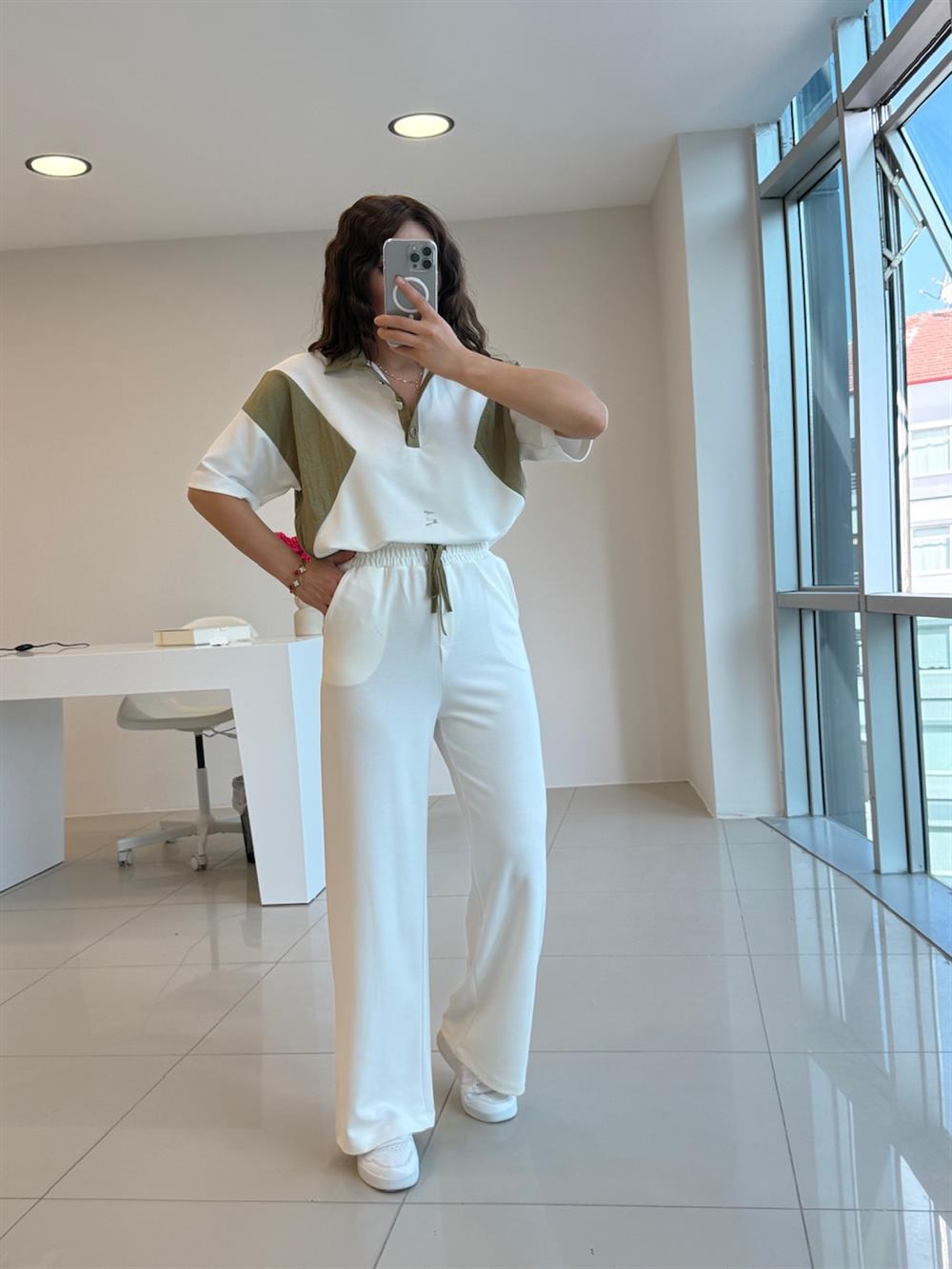 MODAL KUMAŞ İKİLİ TASARIM TAKIM BEYAZ