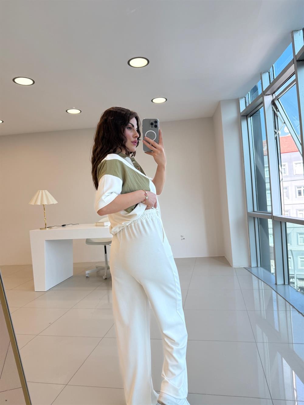 MODAL KUMAŞ İKİLİ TASARIM TAKIM BEYAZ