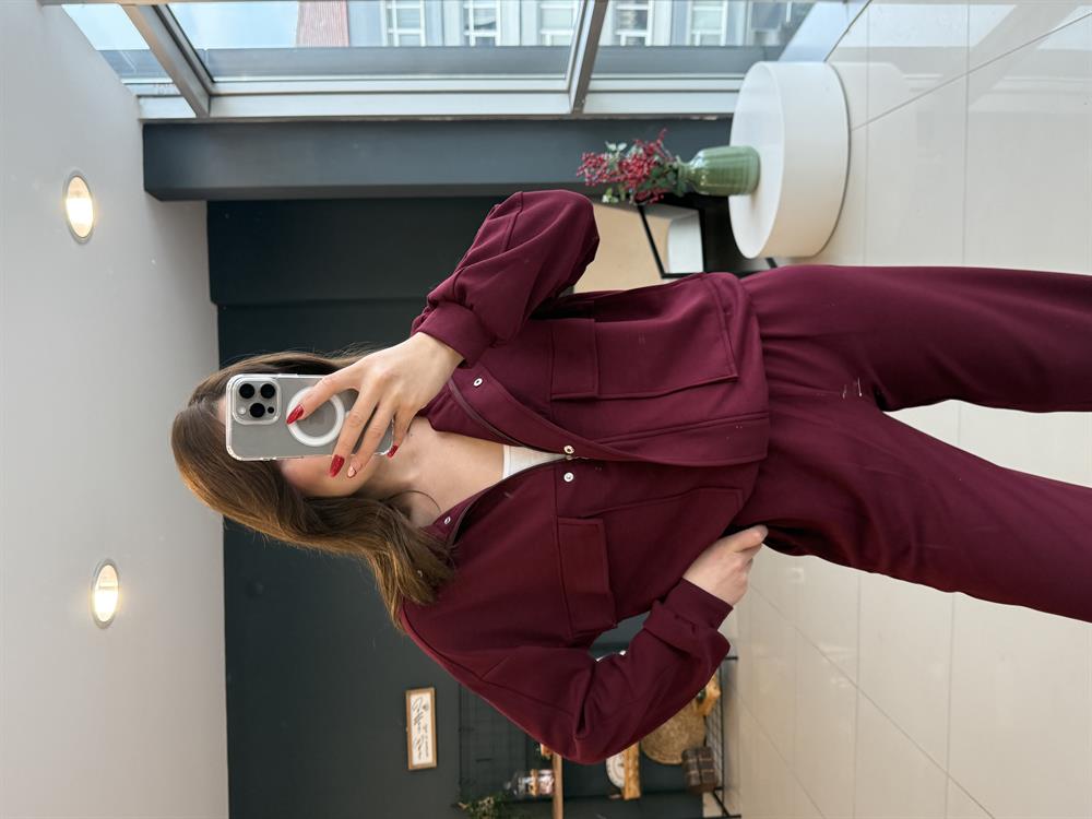 Fermuarlı Eşofman Takimi Bordo