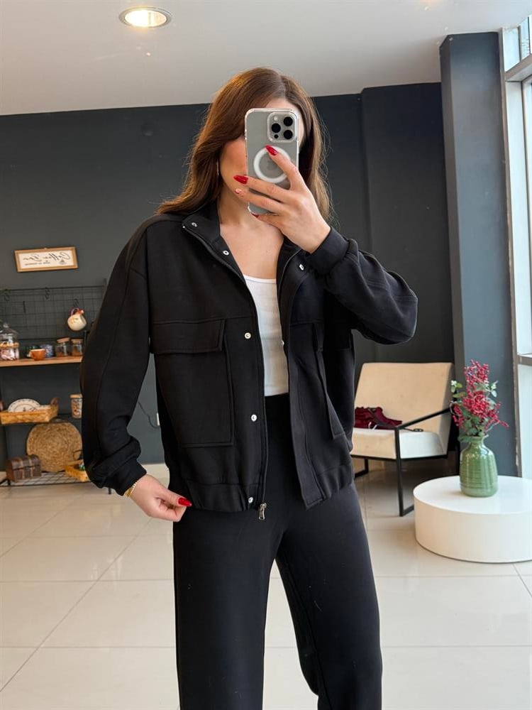 Fermuarlı Eşofman Takimi Si̇yah