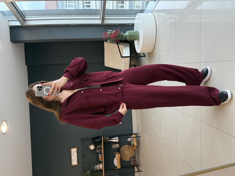 Fermuarlı Eşofman Takimi Bordo