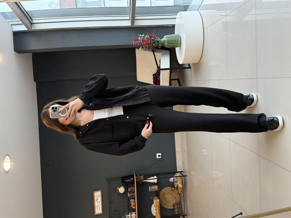 Fermuarlı Eşofman Takimi Si̇yah