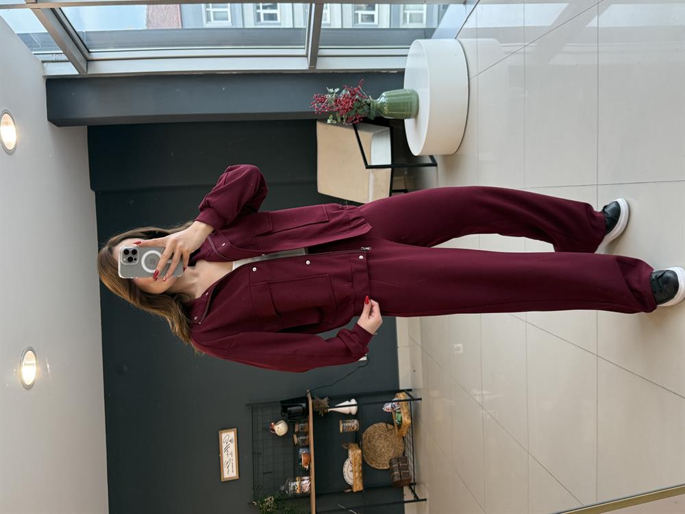 Fermuarlı Eşofman Takimi Bordo