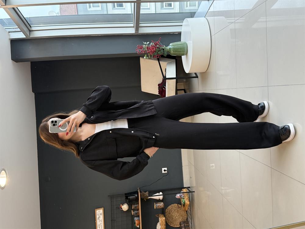 Fermuarlı Eşofman Takimi Si̇yah