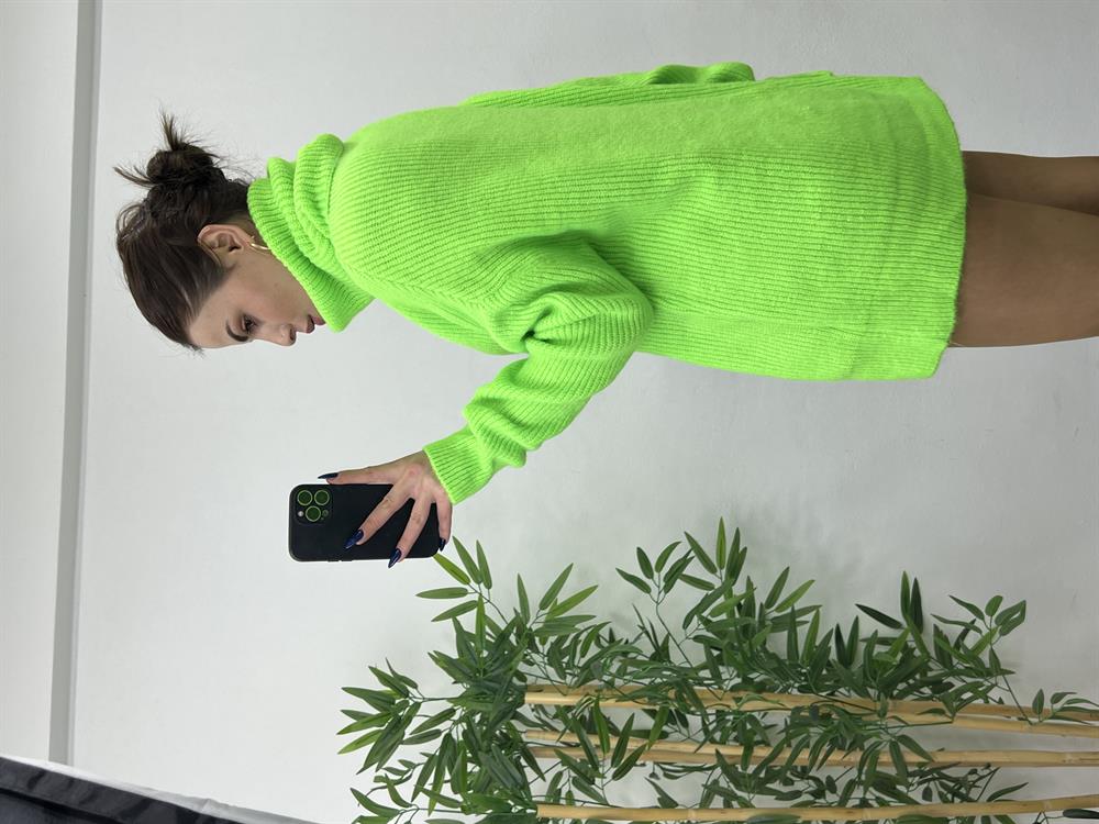 Neon Yeşi̇li̇ Balikçi Yaka Kazak