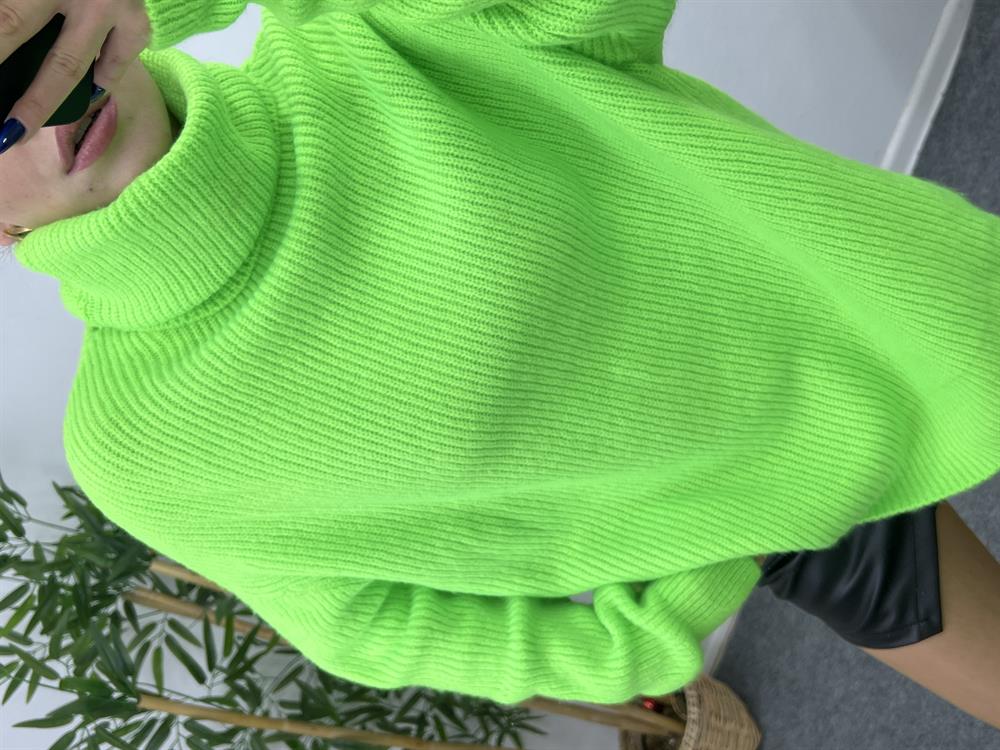 Neon Yeşi̇li̇ Balikçi Yaka Kazak