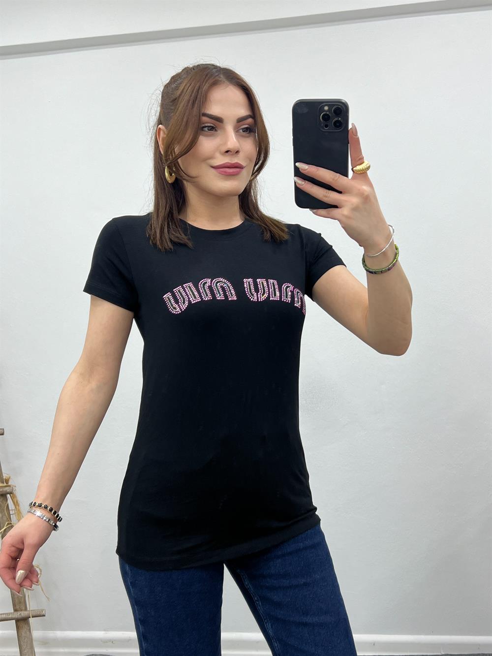 1.Sinif Kali̇te Taşli Tshi̇rt Si̇yah