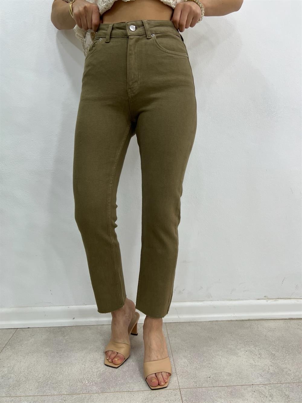 Oli̇v Yeşi̇l Likralı Mom Jean