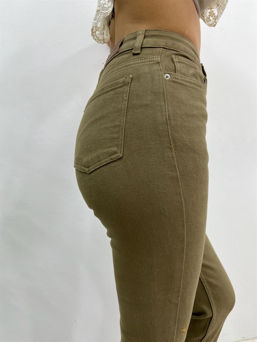 Oli̇v Yeşi̇l Likralı Mom Jean