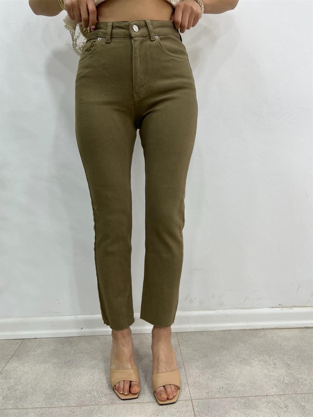 Oli̇v Yeşi̇l Likralı Mom Jean