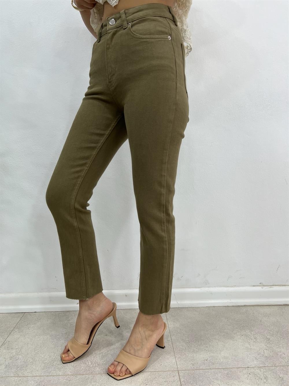 Oli̇v Yeşi̇l Likralı Mom Jean