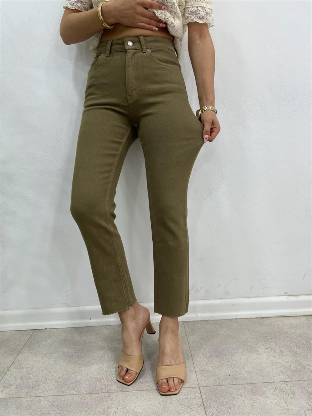 Oli̇v Yeşi̇l Likralı Mom Jean