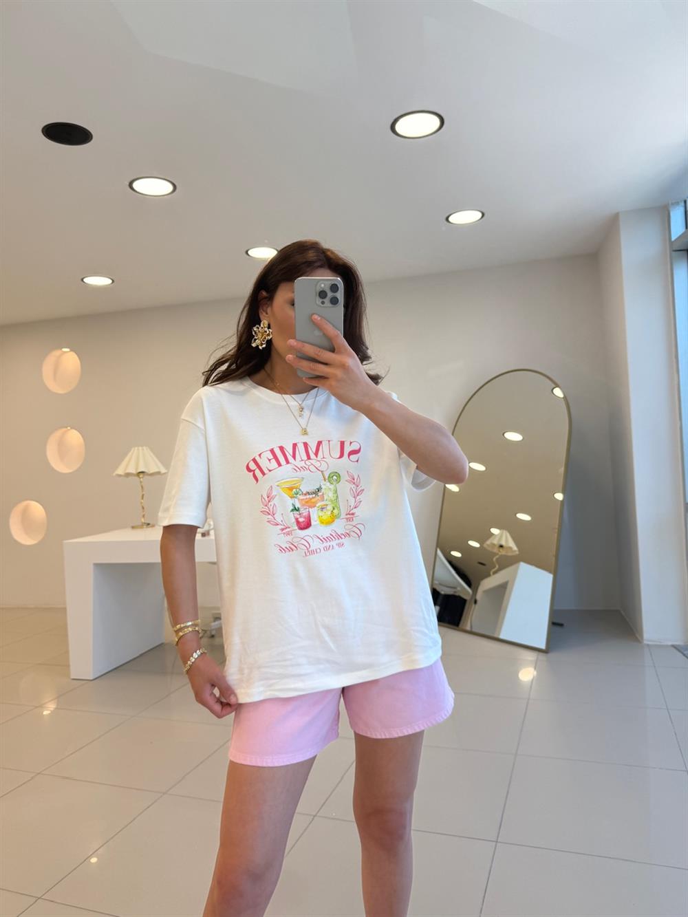 ÖNÜ BASKILI SUMMER TSHIRT BEYAZ
