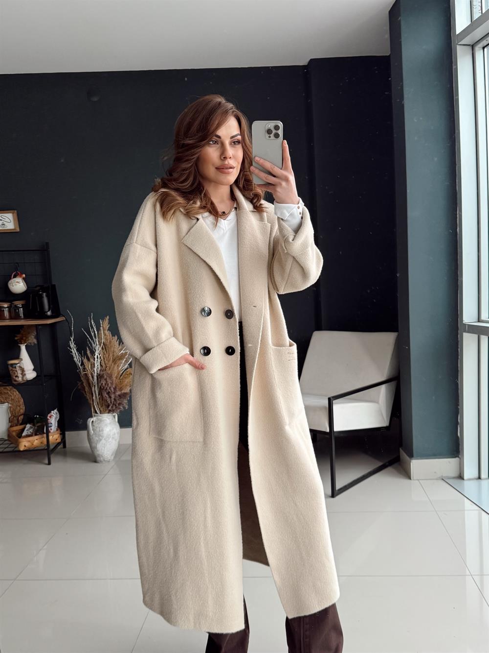 Önü Düğmeli̇ Premi̇um Seri̇ Hirka Bej