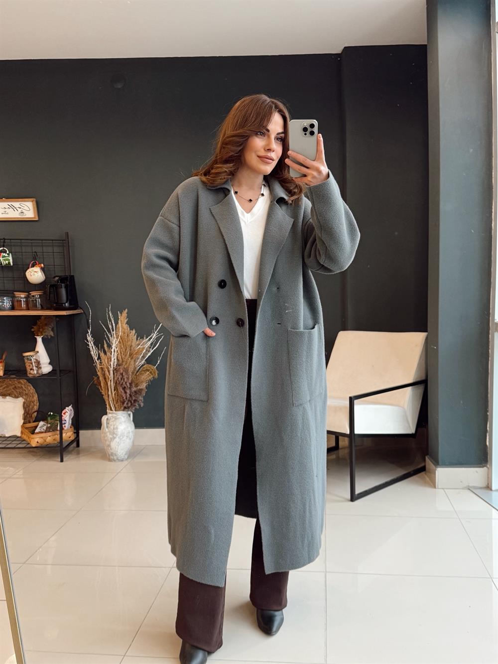 Önü Düğmeli̇ Premi̇um Seri̇ Hirka Gri̇