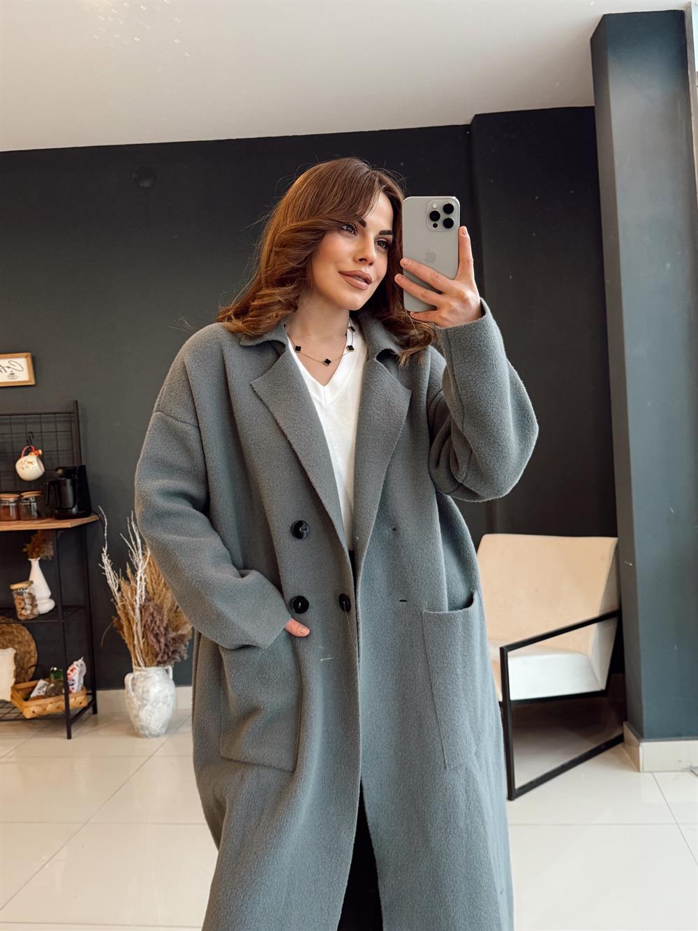 Önü Düğmeli̇ Premi̇um Seri̇ Hirka Gri̇