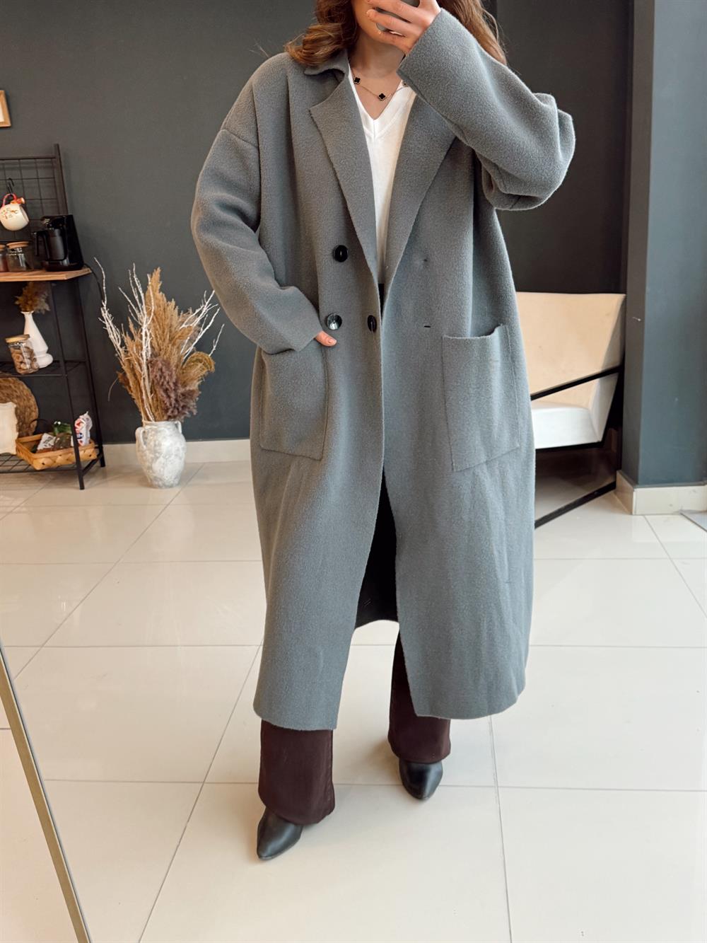 Önü Düğmeli̇ Premi̇um Seri̇ Hirka Gri̇