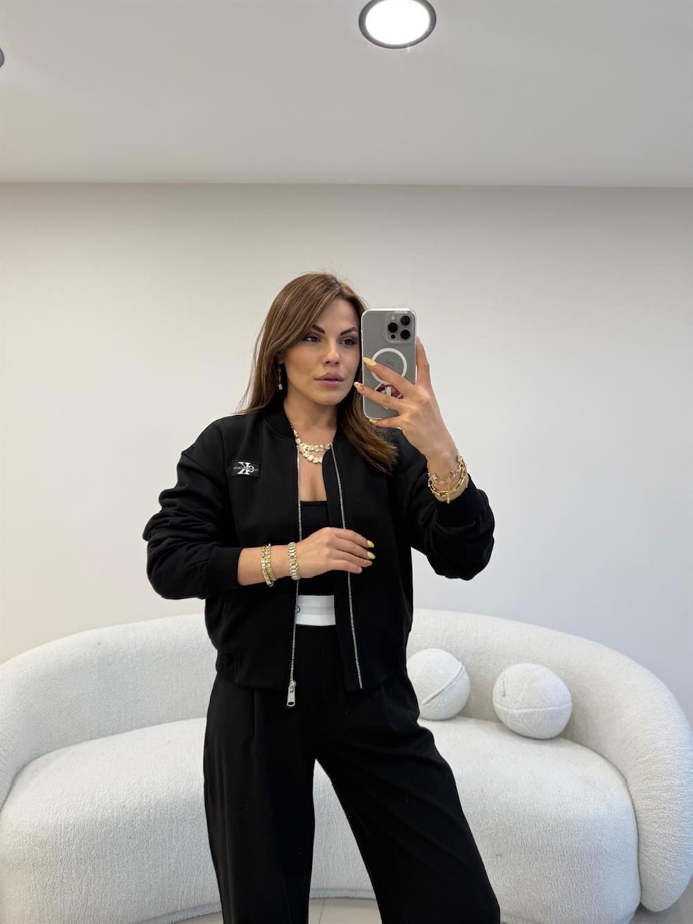 ÖNÜ FERMUARLI BOMBER CEKET SİYAH