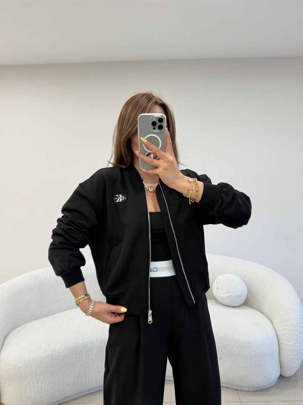 ÖNÜ FERMUARLI BOMBER CEKET SİYAH