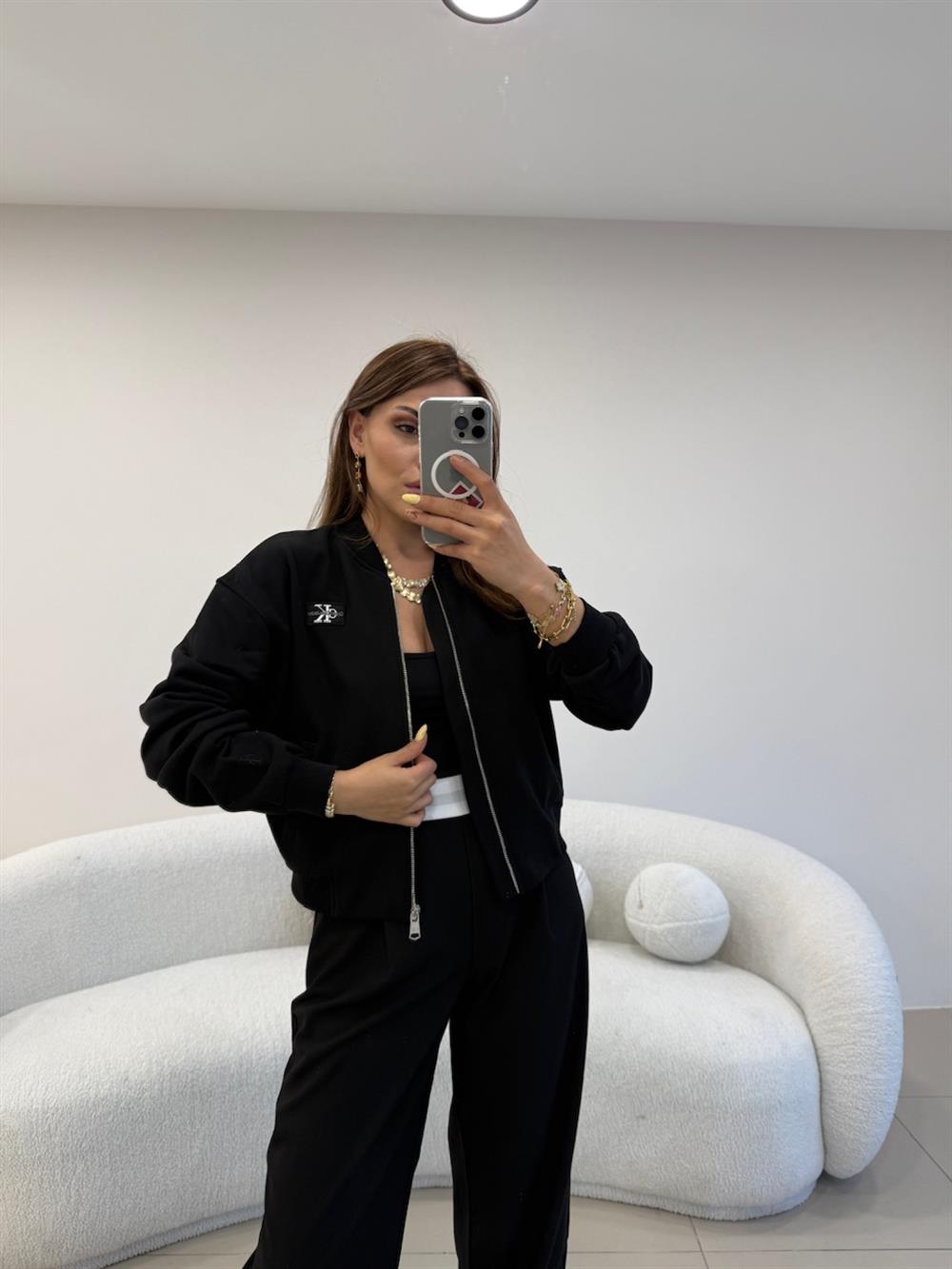 ÖNÜ FERMUARLI BOMBER CEKET SİYAH