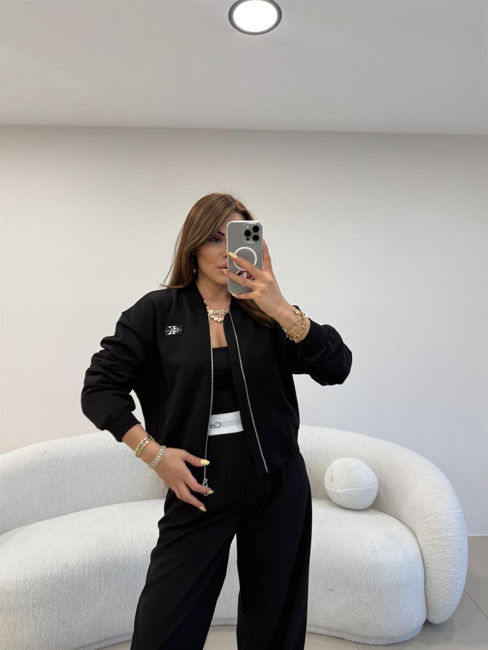 ÖNÜ FERMUARLI BOMBER CEKET SİYAH