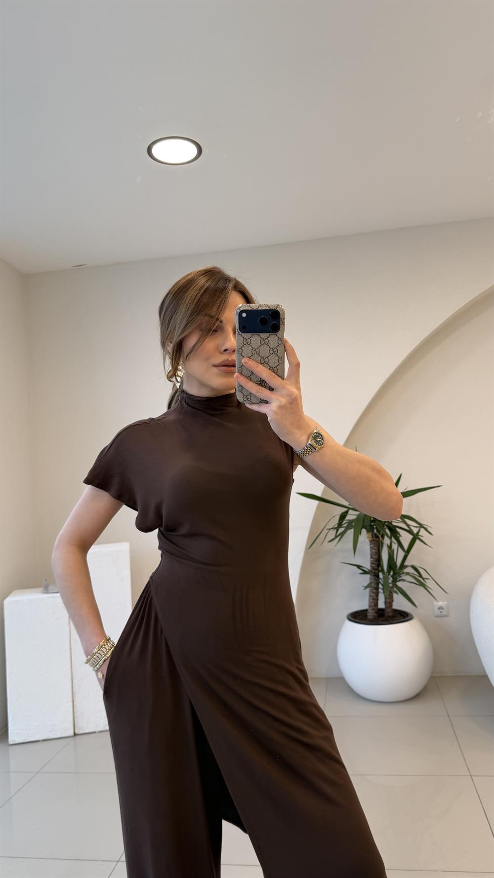 ORJİİNAL MARKA ASİMETRİK TAKIM KAHVE