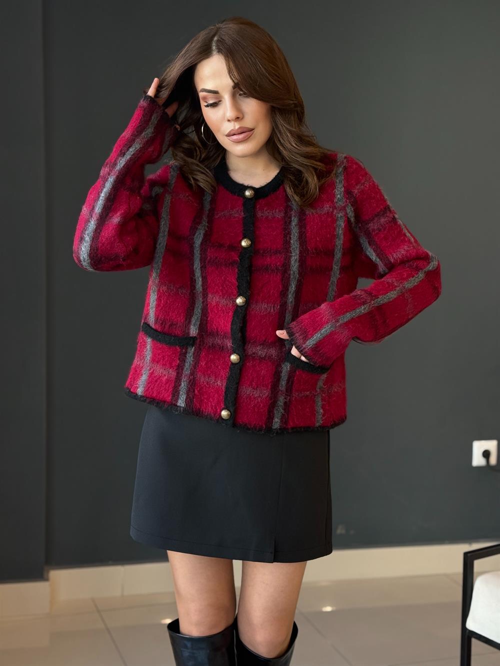 Orji̇nal Mark Etni̇k Desen Yumoş Hirka Bordo