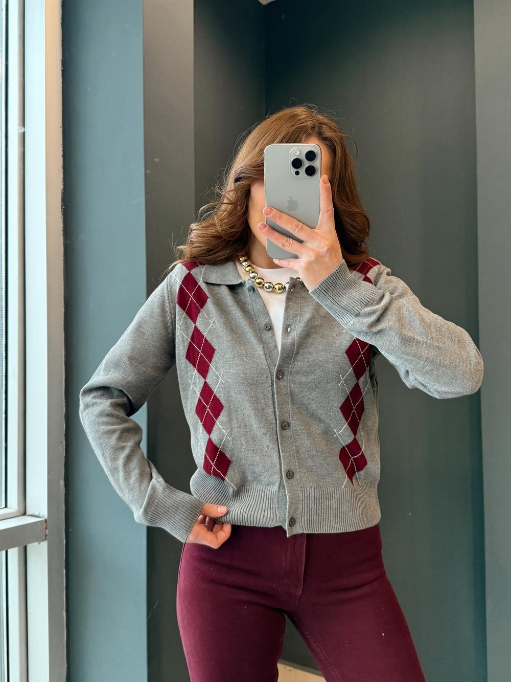 Baklava Desenli̇ Hirka Gri̇