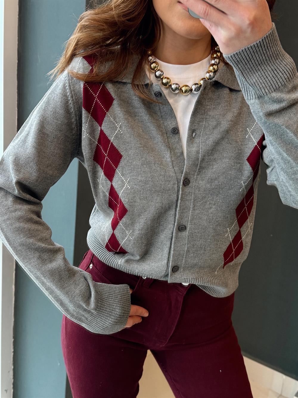 Baklava Desenli̇ Hirka Gri̇