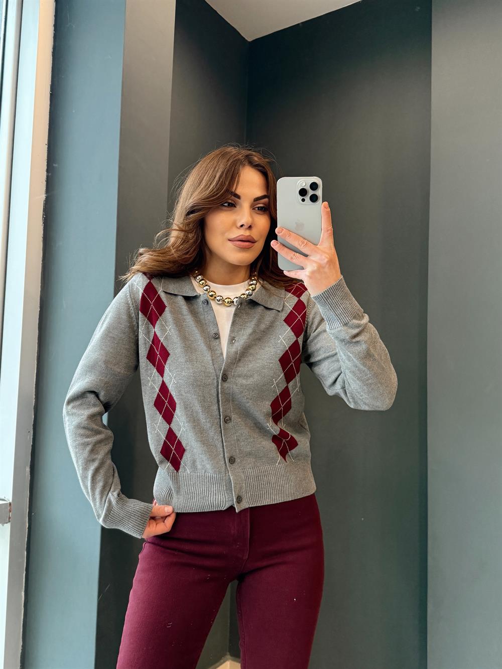 Baklava Desenli̇ Hirka Gri̇