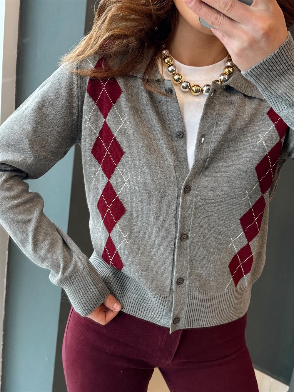 Baklava Desenli̇ Hirka Gri̇