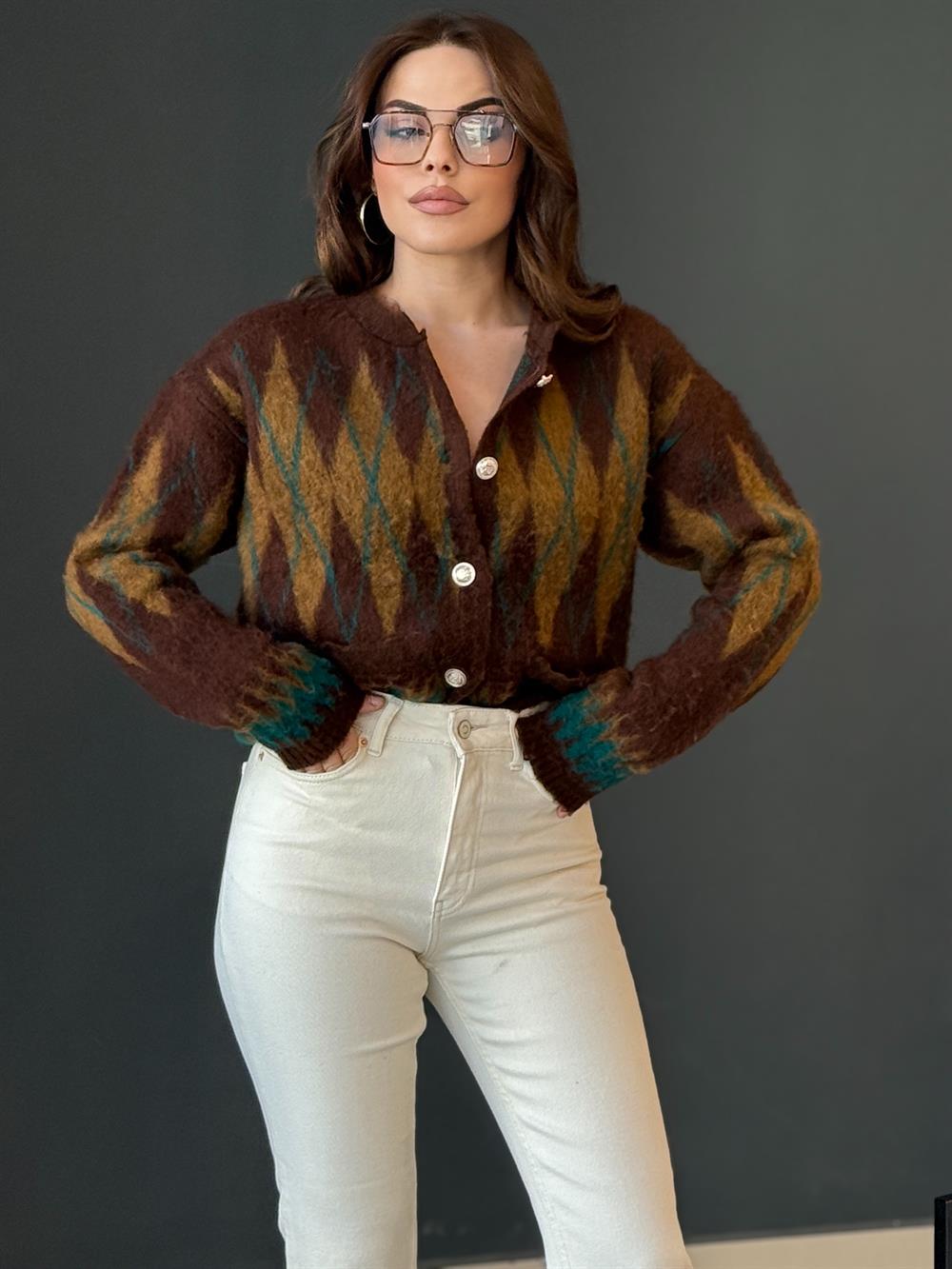 Baklava Desenli̇ Yumoş Hirka Kahve