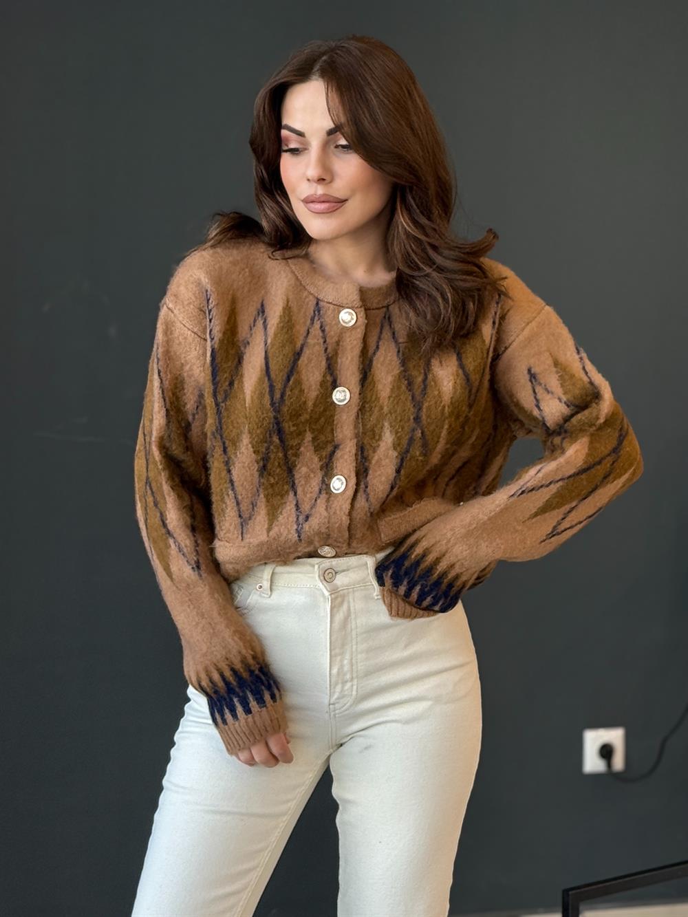 Baklava Desenli̇ Yumoş Hirka Camel