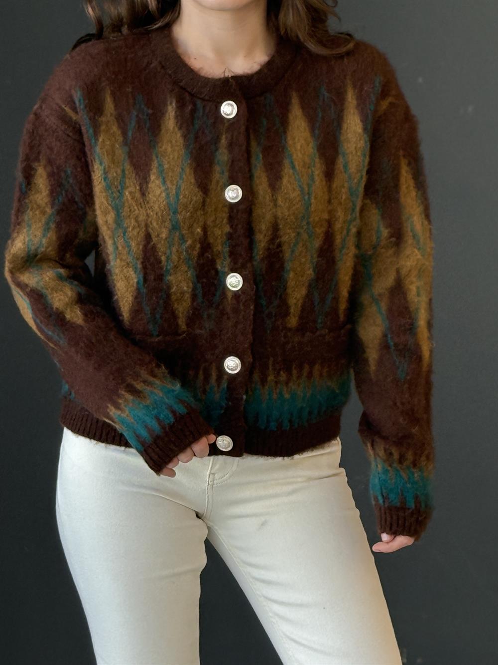 Baklava Desenli̇ Yumoş Hirka Kahve