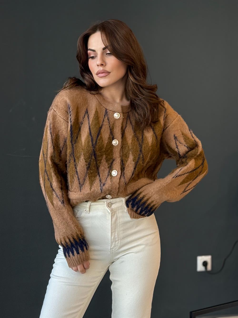 Baklava Desenli̇ Yumoş Hirka Camel