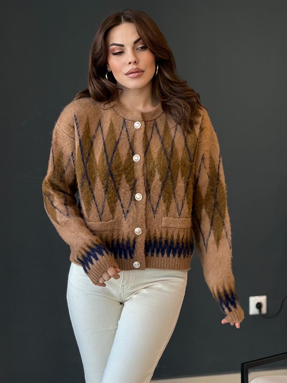 Baklava Desenli̇ Yumoş Hirka Camel