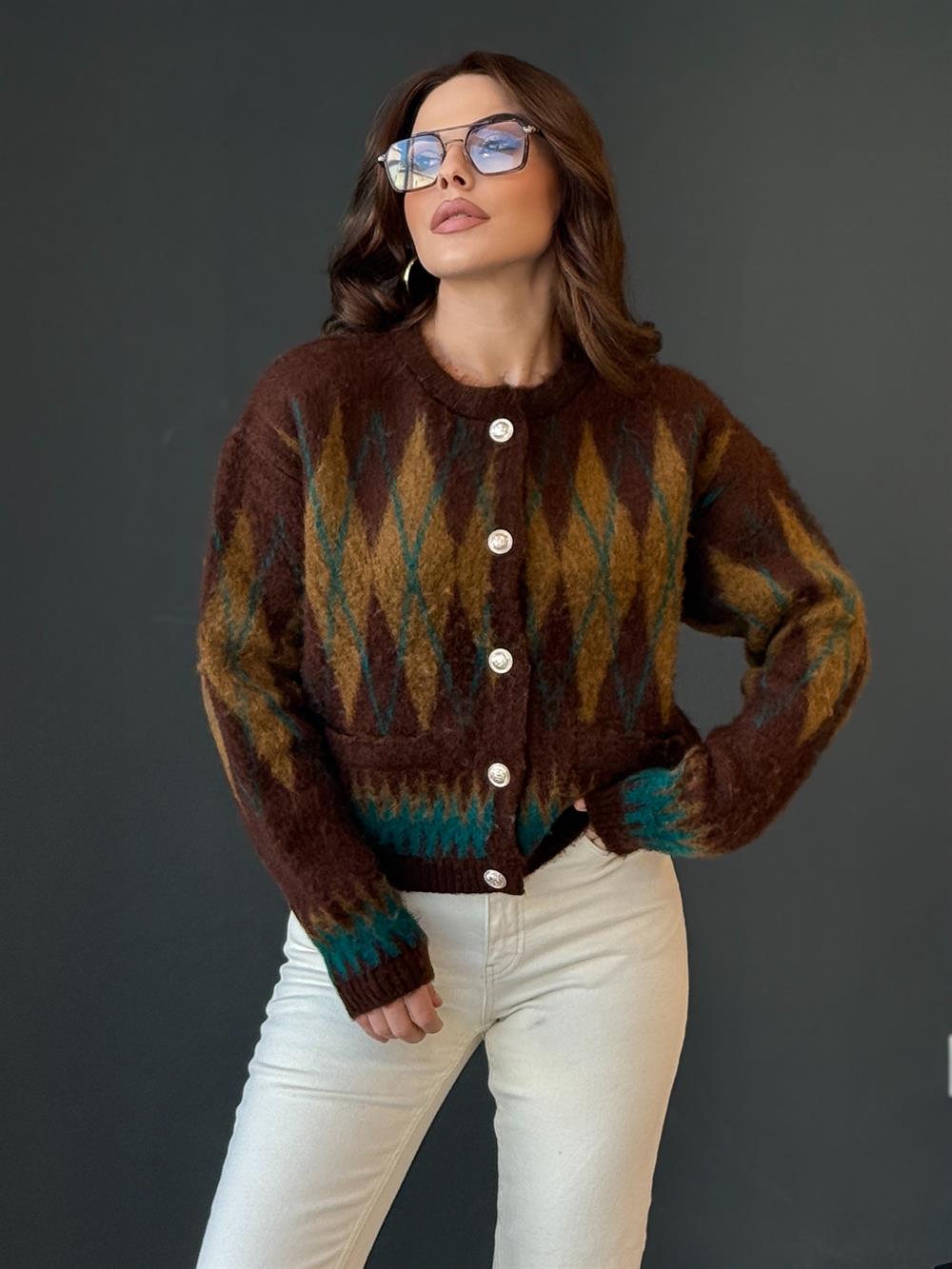 Baklava Desenli̇ Yumoş Hirka Kahve