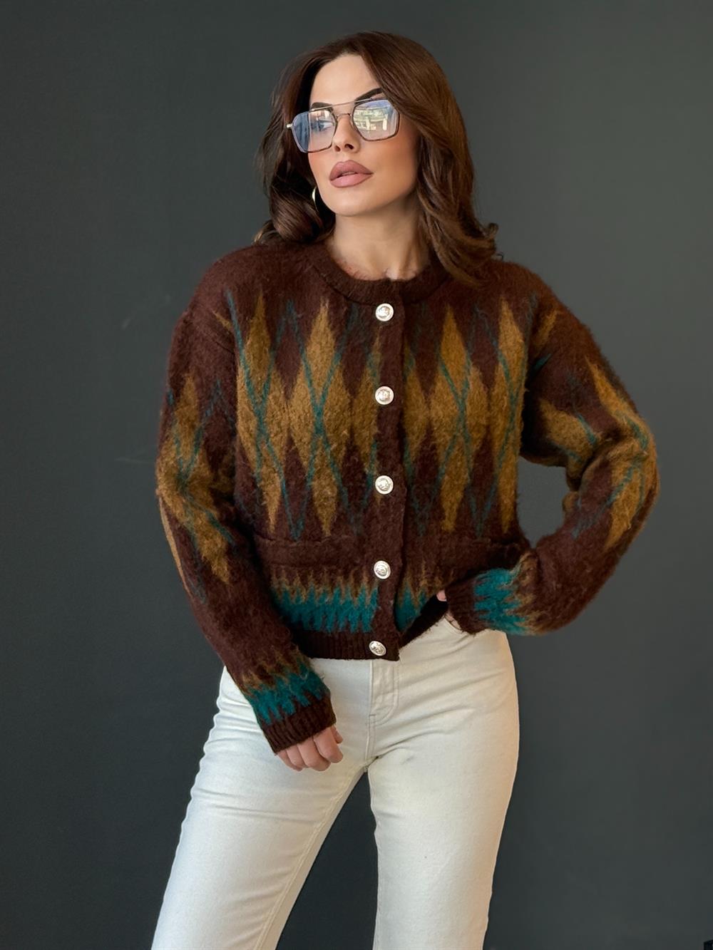 Baklava Desenli̇ Yumoş Hirka Kahve