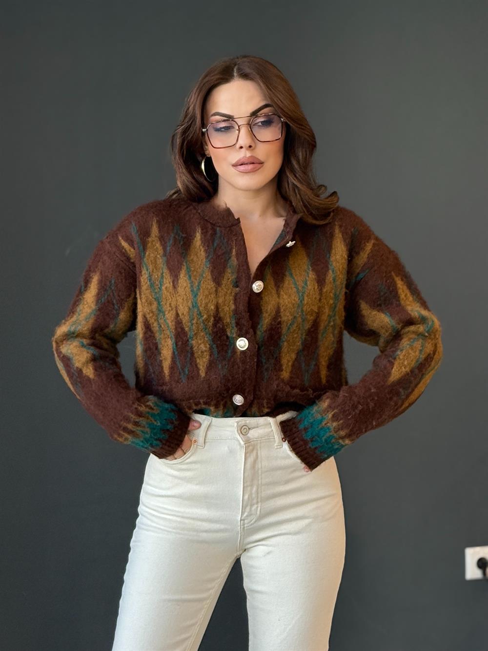 Baklava Desenli̇ Yumoş Hirka Kahve